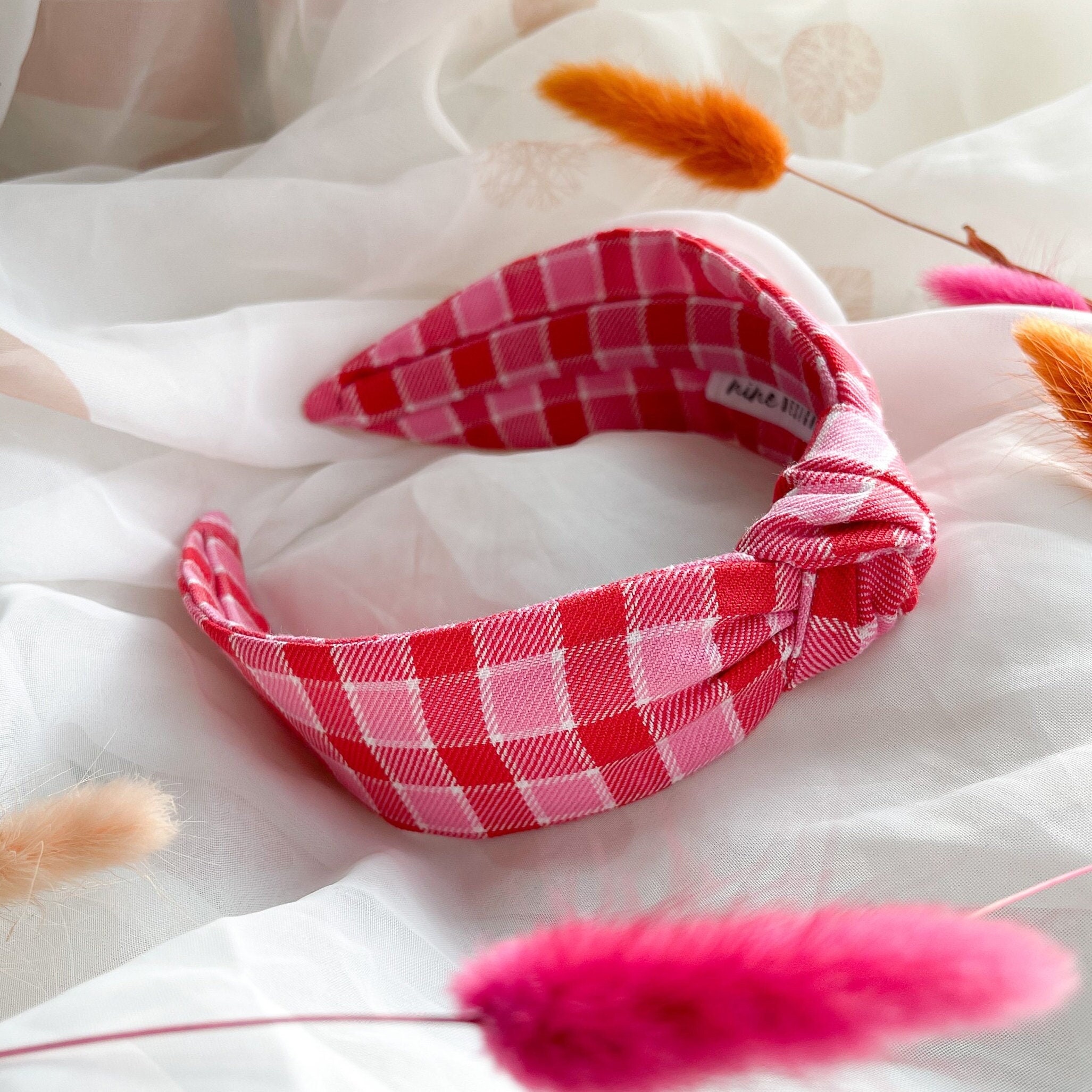 Pink Red Gingham Headband | Check Tartan Knotted Hairband