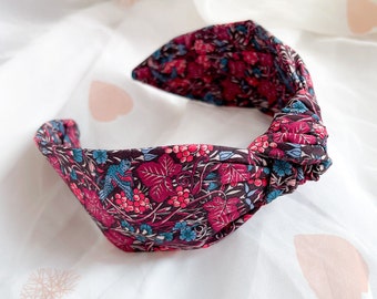 Liberty Print Knot Headband | Vine Thief Print, Fall Autumnal Hair Accessory for Women, Berry Burgundy Floral Pattern