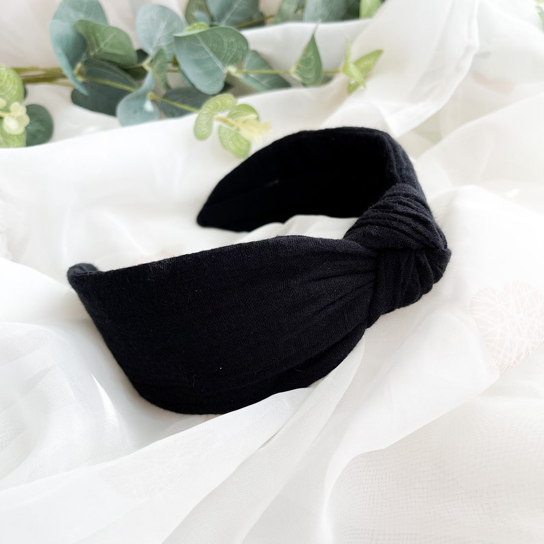 Plain Black Headband Knotted Headband, Top Knot Hairband, Plain Headband, Turban Headband, Basic Headband for Women, Gift for Her image 5