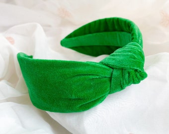 Green Velvet Headband | Plain Knot Hairband, Luxury Womens Hair Accessory, Colourful Knotted Band