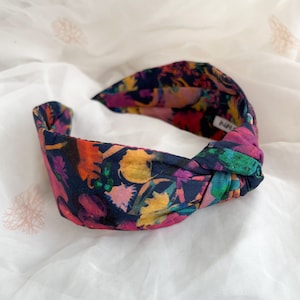 Liberty London Print Knot Headband | Womens Floral Hairband, Golden Age C, Black Hair Accessory for Women