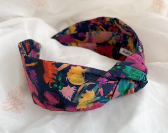 Liberty London Print Knot Headband | Womens Floral Hairband, Golden Age C, Black Hair Accessory for Women