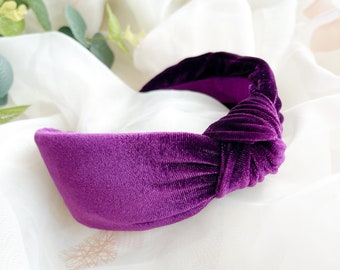 Velvet Headband | Purple Knot Headband, Plain Hairband For Women, Velvet Top Knot Hair Band, Purple Turban Headband, Luxury Gift for Her