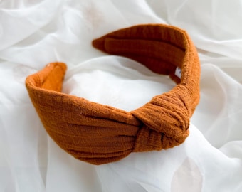 Burnt Orange Knot Headband | Womens Hair Accessory, Plain Basic Hairband, Wide Turban Headwrap Accessory