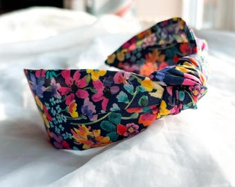 Liberty London Print Knot Headband | Womens Floral Hairband, Dreams of Summer D, Black Hair Accessory for Women