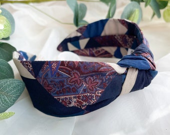 Knot Headband | Liberty London Patchwork Paisley Blue A Print, Womens Hair Accessory, Navy Headscarf