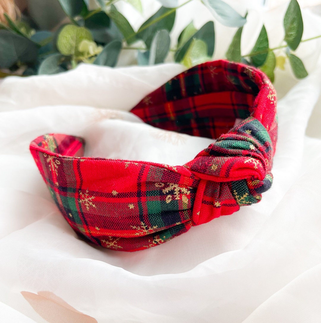Red Tartan Headband Christmas Knot Headband, Hair Accessory for Women