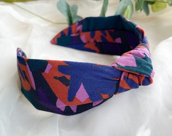 Autumnal Knot Hairband | Dark Floral Womens Hair Accessory, Top Knot Headband, Flexible Hair Band, Navy and Green