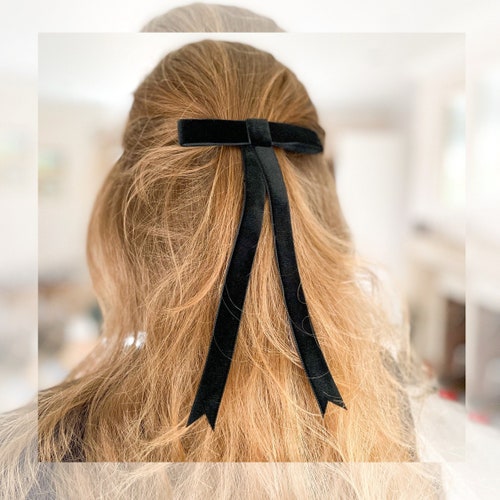 Black Velvet Hair Bow | Barrette Bow, Black Hair Bow, Womens
