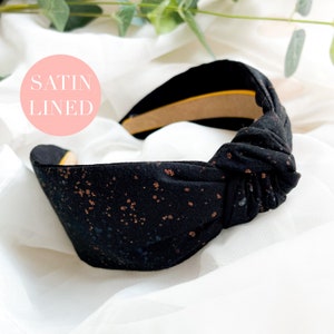 black satin lined headband for women, ladies hair accessory with gold copper speckles Knot headband for women, knotted hairband, ladies hair accessory, floral head band, comfortable flexible hair band, wide headband, fabric hairband