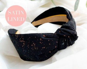 Satin Lined Black Knot Hairband | Knot Headband, Turban Headband, Black Speckle Hair Accessory, Womens Hairband, Gift for Her, Alice Band