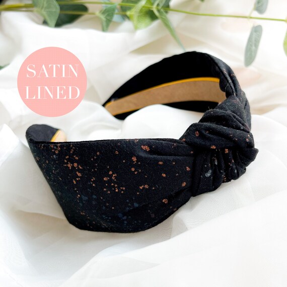 Satin Lined Black Knot Hairband | Knot Headband, Turban Headband, Black Speckle Hair Accessory, Womens Hairband, Gift for Her, Alice Band