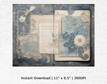 Vintage Denim Junk Journal Digital Collage Kit Scrapbook Paper Instant ...