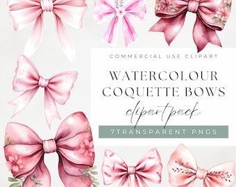 Watercolor Pink Bows PNG - Coquette Aesthetic Clipart - Trendy Sublimation Design - Cute Bow Graphics | Commercial Use - High-Resolution