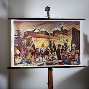 Vintage  Pull Down Chart   Christmas Market School Chart