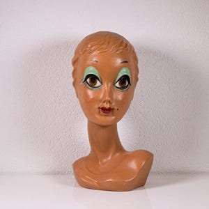 Vintage Twiggy head hat stand / display / london girl / mannequin head, 1971