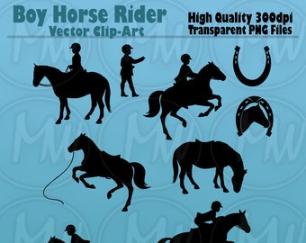 Horse Rider Silhouettes, Boy, Equestrian, Clipart, Graphics, Vector, Silhouette, Horse, Boy Rider, Instant Download, Digital Stamp