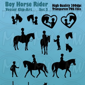 Boy Horse Rider, Equestrian Silhouettes, Clipart, Graphics, Vector, Silhouette, Horse, Boy, Rider, Instant Download, Digital Stamp, Set 2