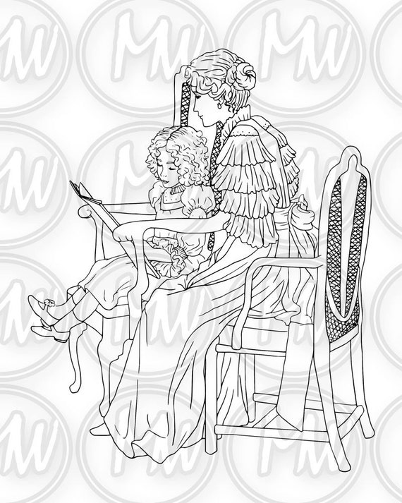 Download Mother Child Printable Coloring Page Digital Stamp Black Etsy