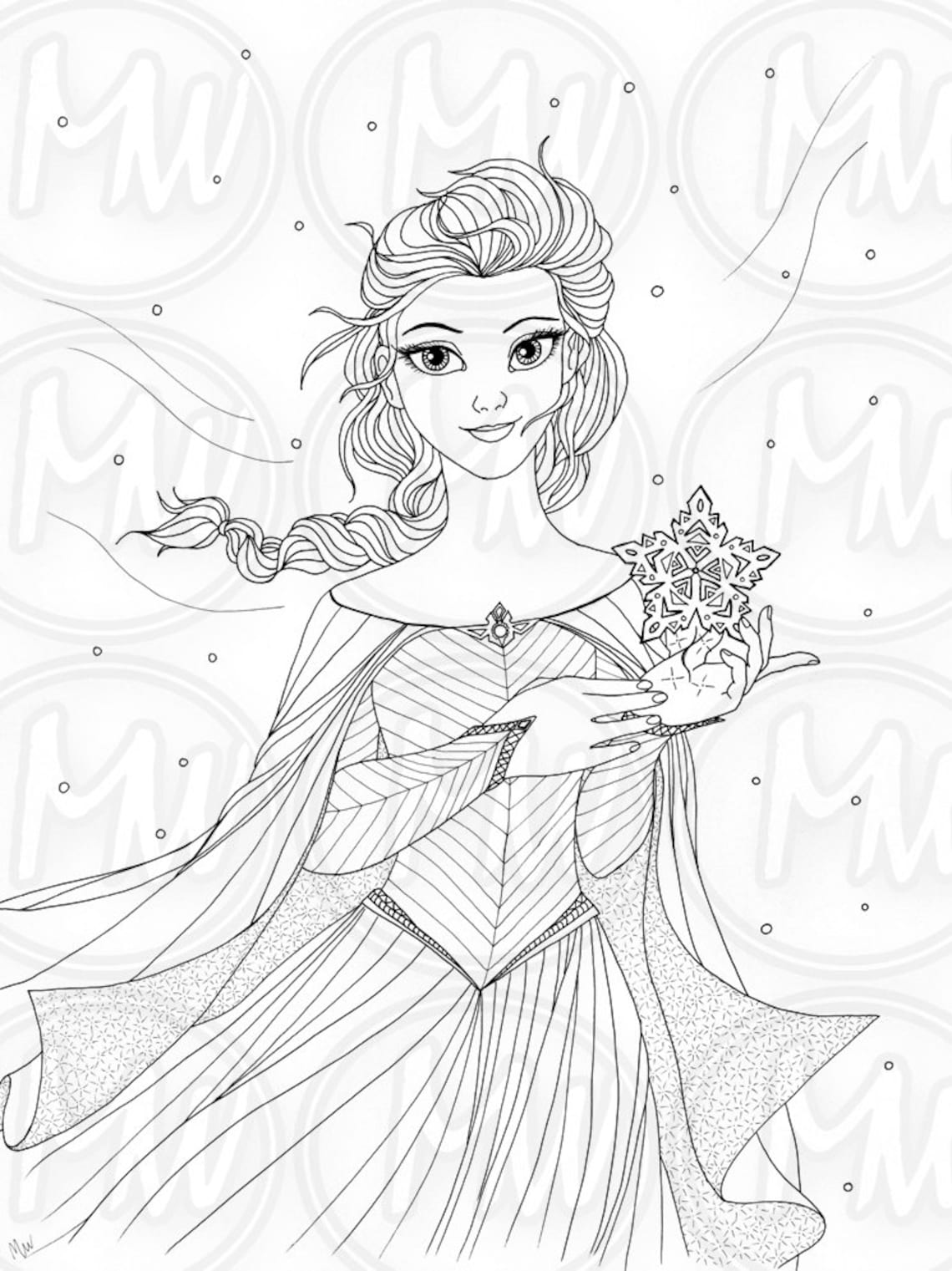 Elsa, Frozen, Princess, Queen, Coloring Page, Illustration, Printable ...