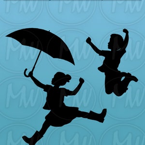 Rainy Day Children Silhouettes, Boys, Girls, Wellies, Umbrella, Rain, Galoshes, Child, Silhouette, Clip art, Vector Illustration, 116 image 3