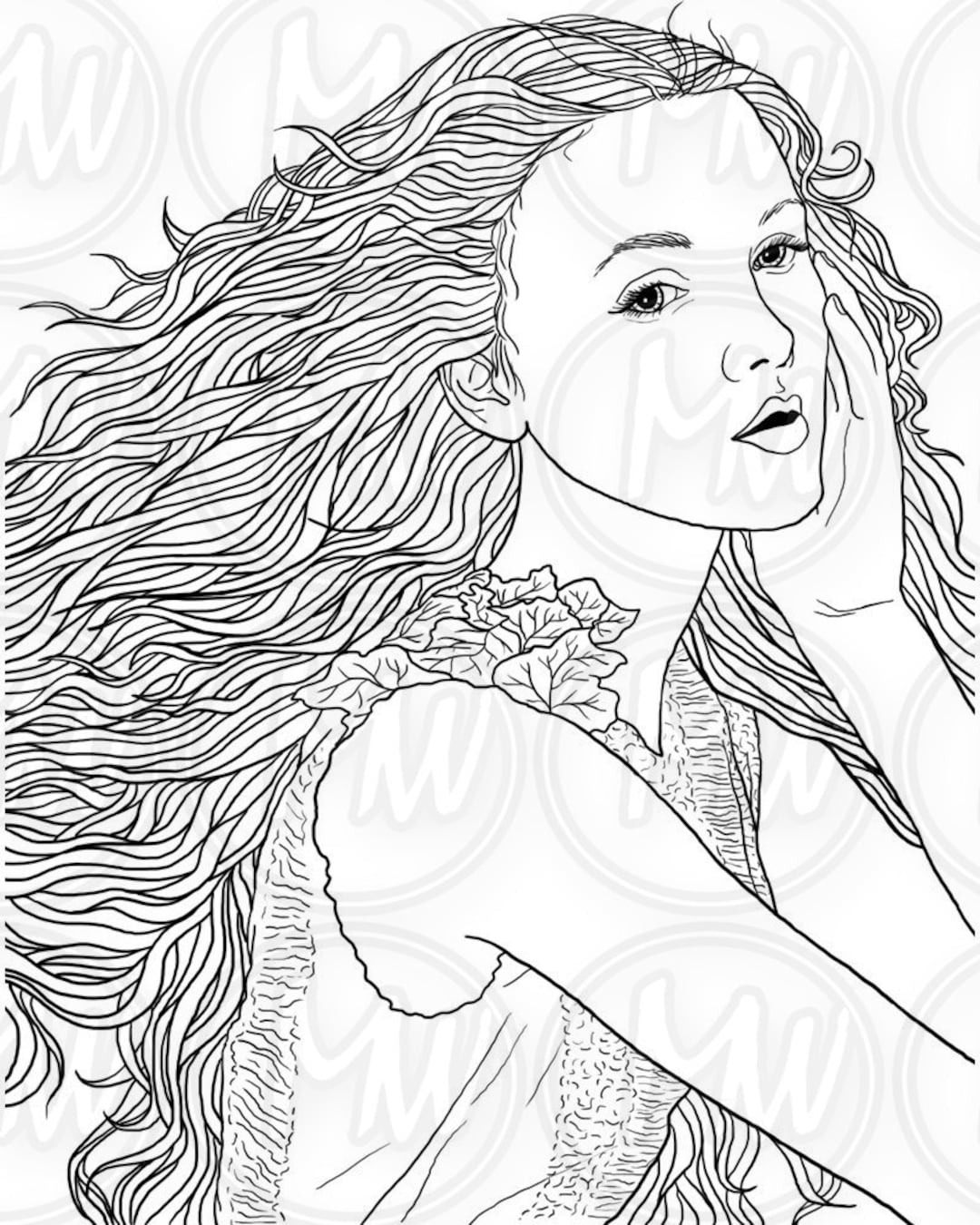 Page de coloriage, fille aux cheveux raides, portrait de fille,  téléchargement numérique, page de coloriage adulte, illustration de mode,  page de coloriage premium -  France