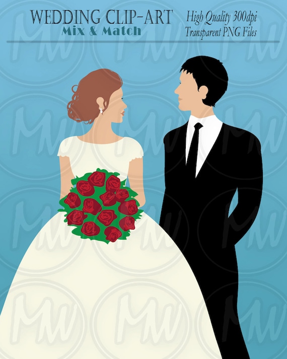 Wedding Clipart Bride Groom Color Wedding Clip Art Vector Etsy