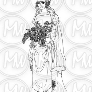 Vintage, Bride, Wedding, Printable, Coloring Page, Digital Stamp, Black & white, illustration, Instant download, Line Art,Crafts,Cards, #136