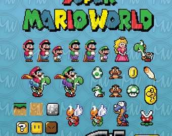 Mario 8 Bit Sprites Etsy Espana