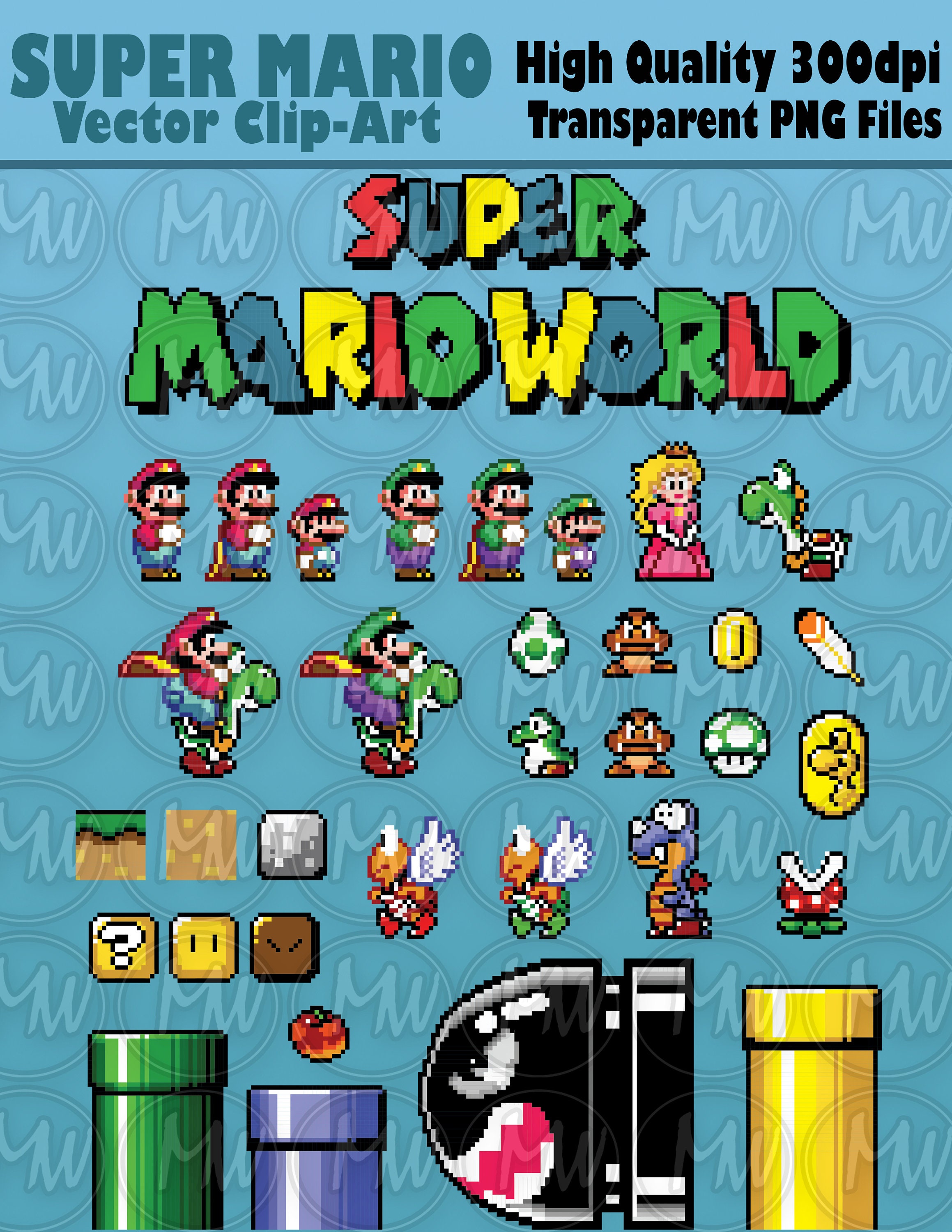 Super Mario World 1 Clipart Mario Pixels 8-bit Vector 