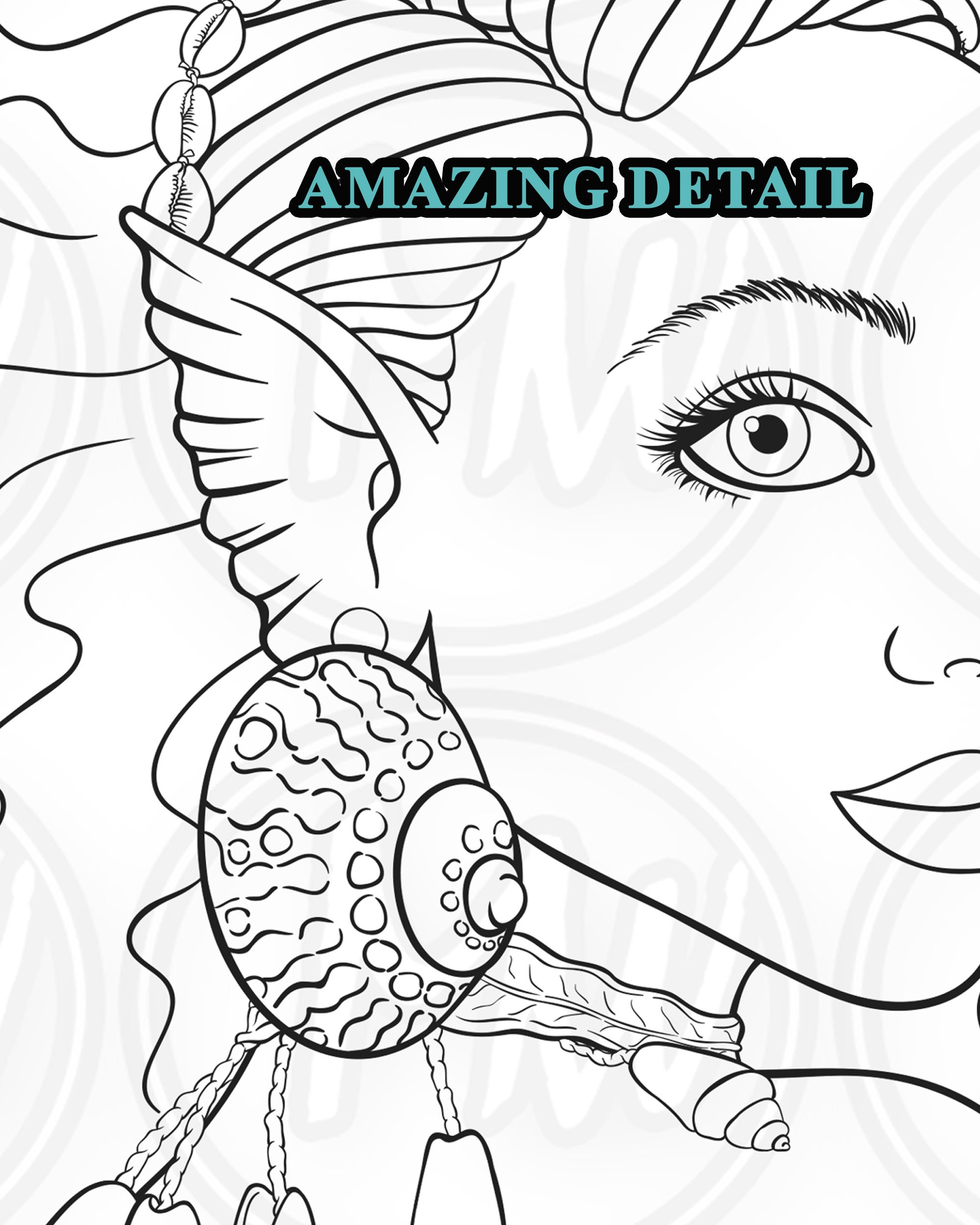Mermaid, African American, Line Art, Coloring Page, Fantasy Art Etsy