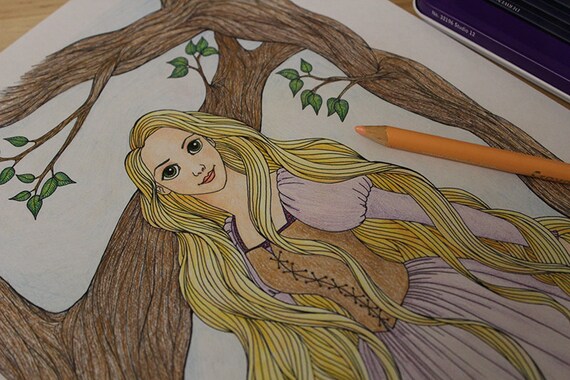 rapunzel princess girl tangled art printable coloring etsy