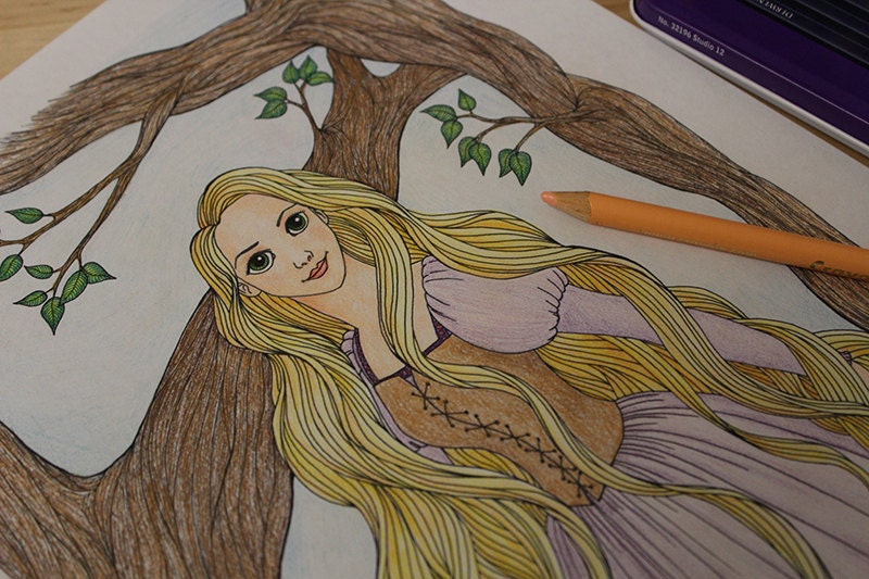 rapunzel princess girl tangled art printable coloring etsy