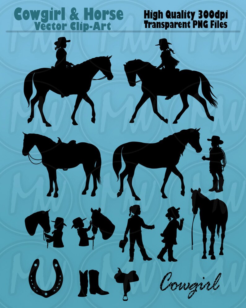 Download Cowgirl Silhouettes Horse Clipart Vector Art Silhouette | Etsy