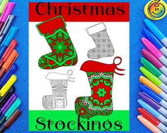 Elegant Christmas Stockings Printable Family Coloring Book