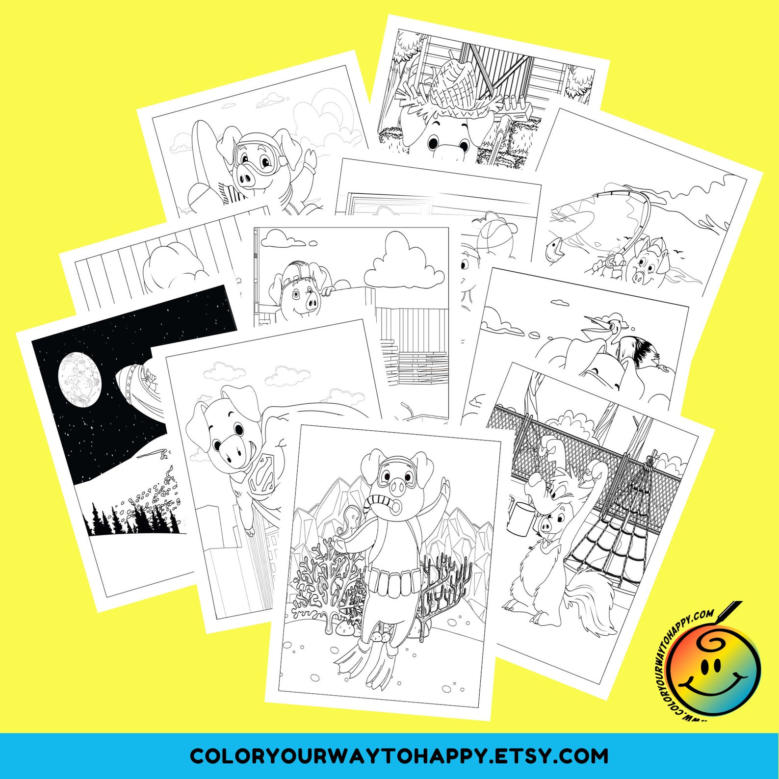 Mindfulness Coloring Books PIGS, Adult and Kids Coloring Book for Pig