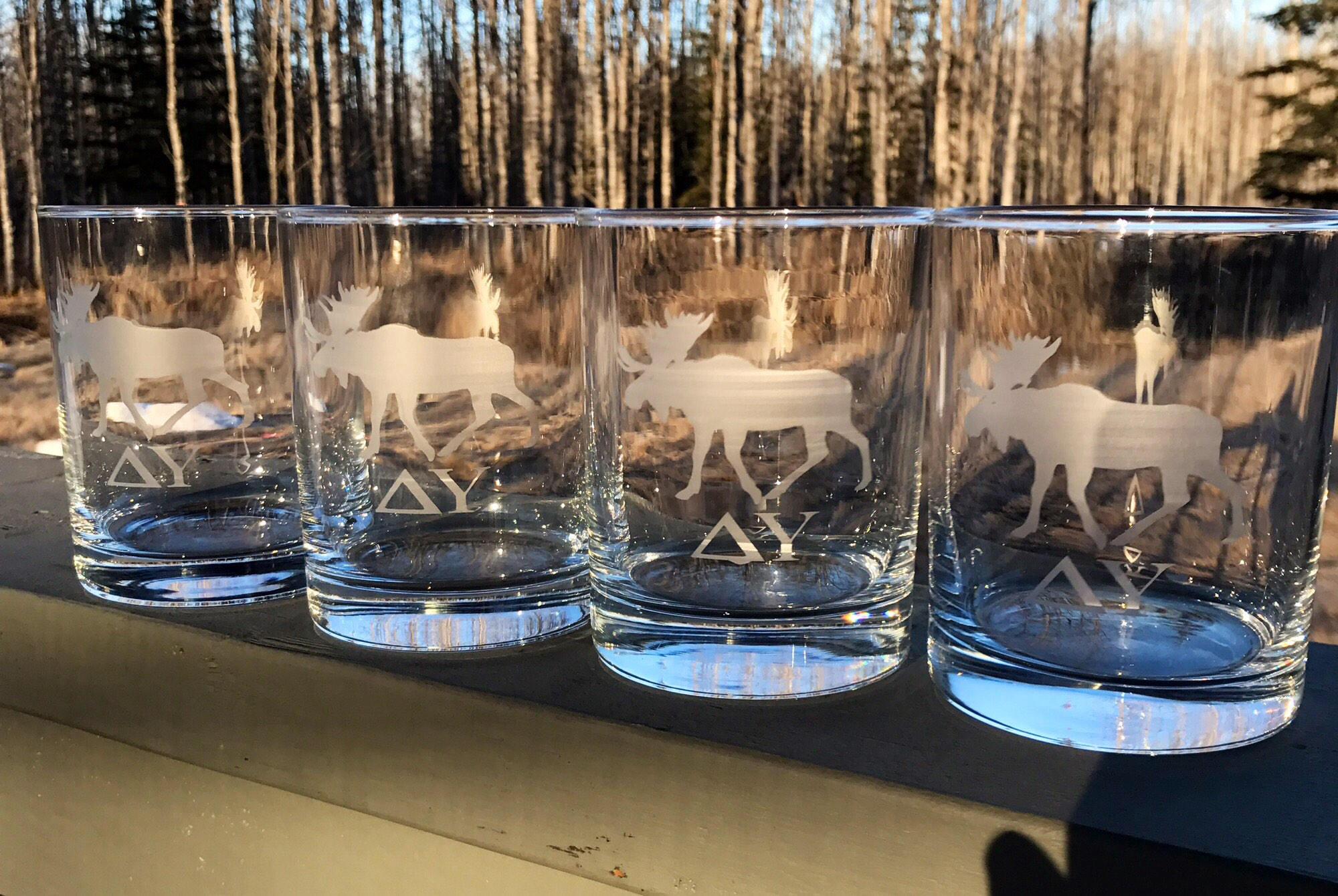 Etched whiskey glasses moose Alaska theme set of 4 Etsy