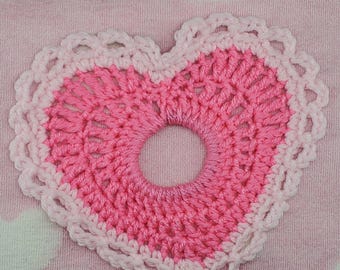 Hot Pink Y2k Lovecore Crochet Heart Shaped Valentine’s Day Scrunchies | Love Hair Ties | Crochet Hair Accessory with Lace Trim Detail