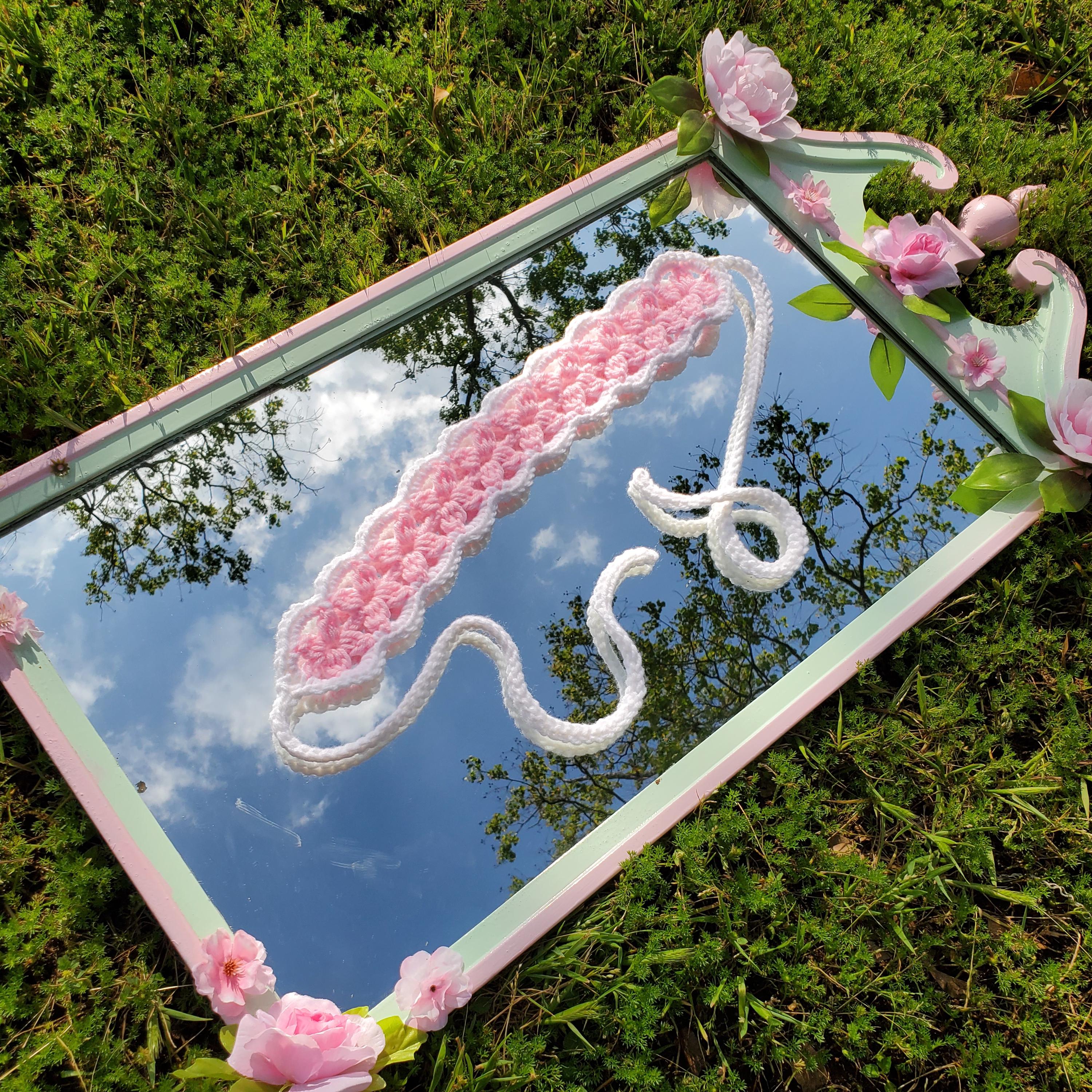 Crochet Pink & White Flower Headband | Cottagecore Floral  display picture 1