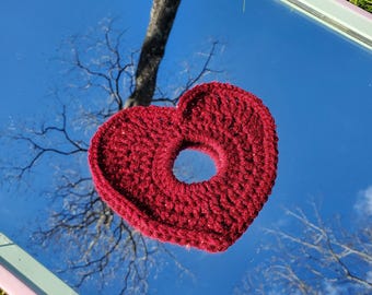 Sparkly Red Lovecore Crochet Heart Shaped Valentine’s Day Scrunchie | Love Hair Ties | Crochet Hair Accessory | V-Day Gifts for Her