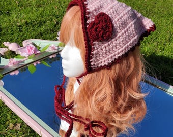 Pink & Sparkle Red Crochet Bandana | Valentine’s Day Hair Scarf | Handmade Hair Kerchief | Crochet Hair Accessory | Cottage core | Lovecore