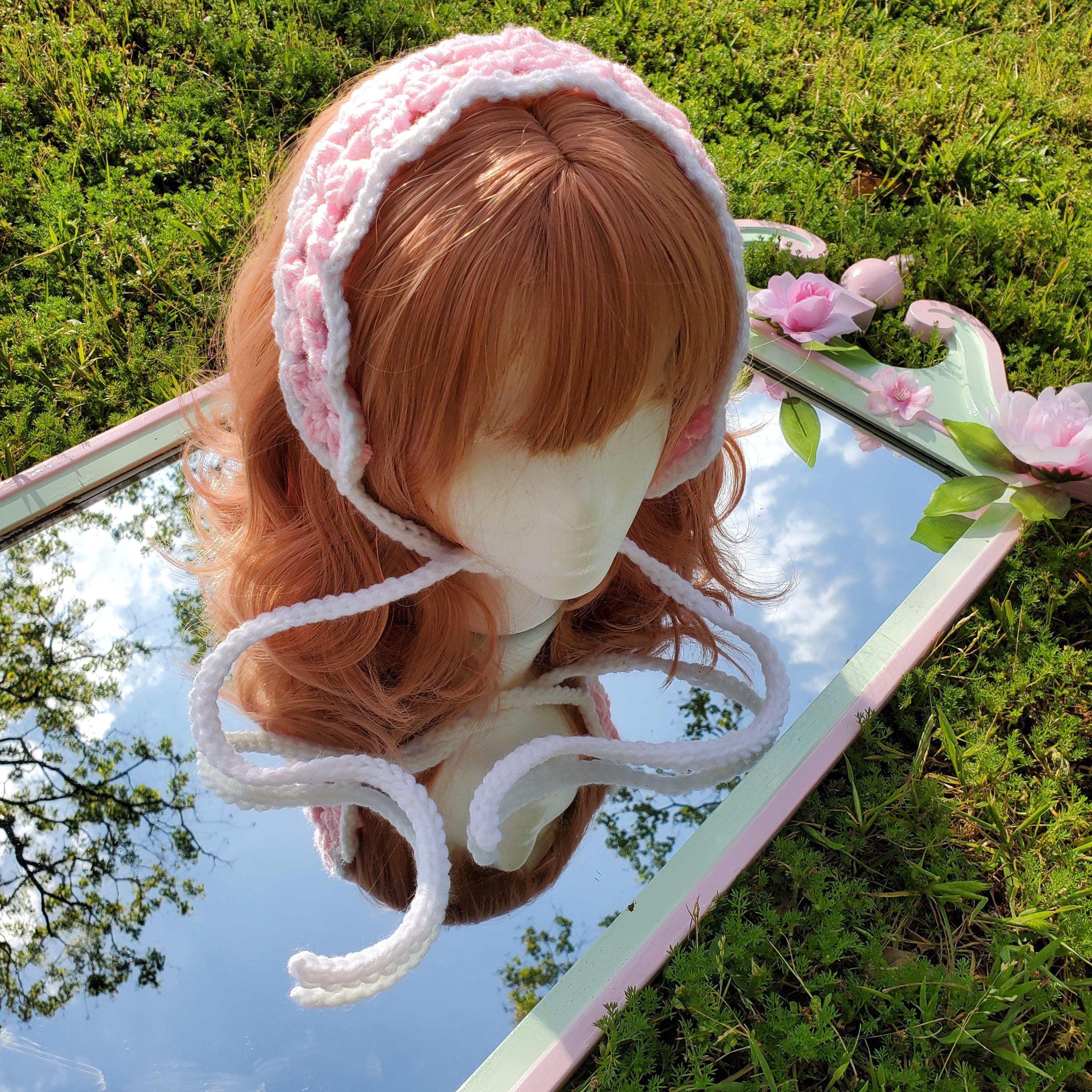 Crochet Pink & White Flower Headband | Cottagecore Floral  display picture 3