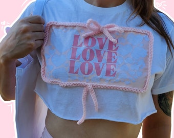 Love Love Love Crochet Detailed Crop Tee