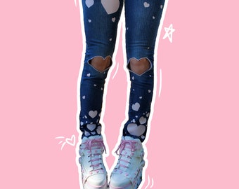 Kawaii Heart Cut Out Upcycled Jeans