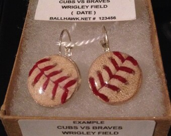 Earrings baseball mlb game used Chicago Cubs vs Atlanta Braves @ Wrigley Field