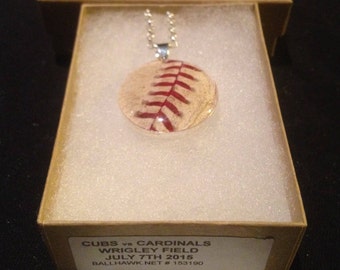 Baseball pendant necklace mlb game used ball piece Chicago Cubs vs St Louis Cardinals @ Wrigley Field