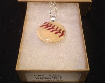 Baseball pendant necklace mlb game used ball piece Chicago Cubs vs San Francisco Giants @ Wrigley Field