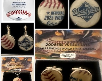 Los Angeles Dodgers Toronto Blue Jays 2025 World Series Rawlings baseball jewelry. Cufflinks Earrings Pendants more