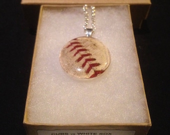 Baseball pendant necklace mlb game used ball piece Chicago Cubs vs Cincinnati Reds @ Wrigley Field