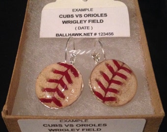 Earrings baseball mlb game used Chicago Cubs vs Baltimore Orioles @ Wrigley Field